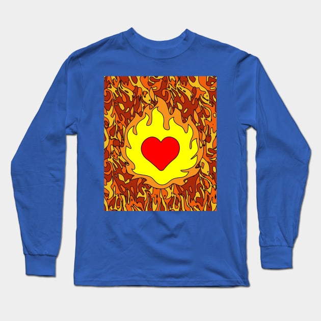 Flames Burning Heart On Fire Long Sleeve T-Shirt by flofin